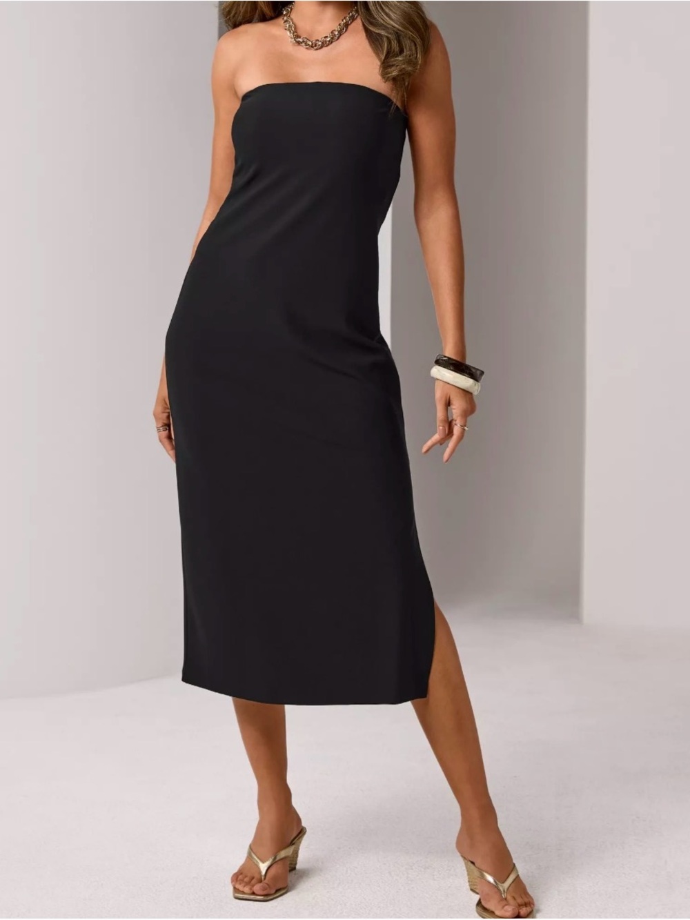 Boston Proper Strapless Black Midi Dress